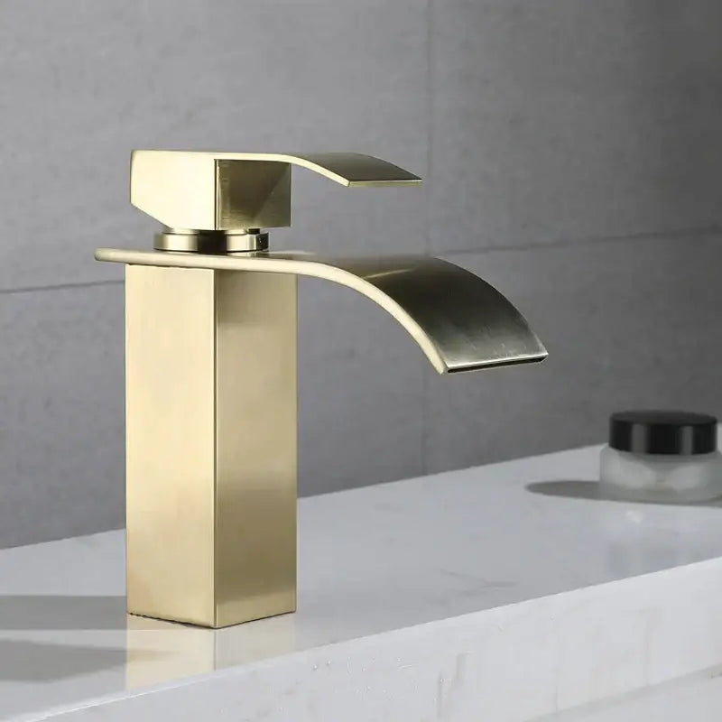 Modern brushed gold stainless steel basin faucet bathroom waterfall tap