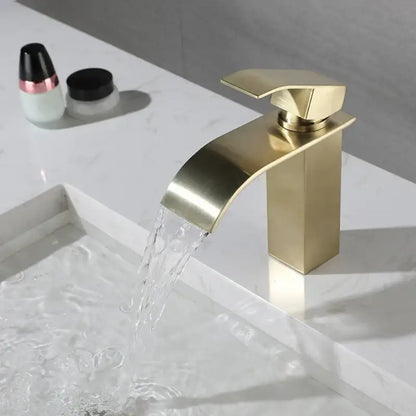 Modern brushed gold stainless steel basin faucet bathroom waterfall tap