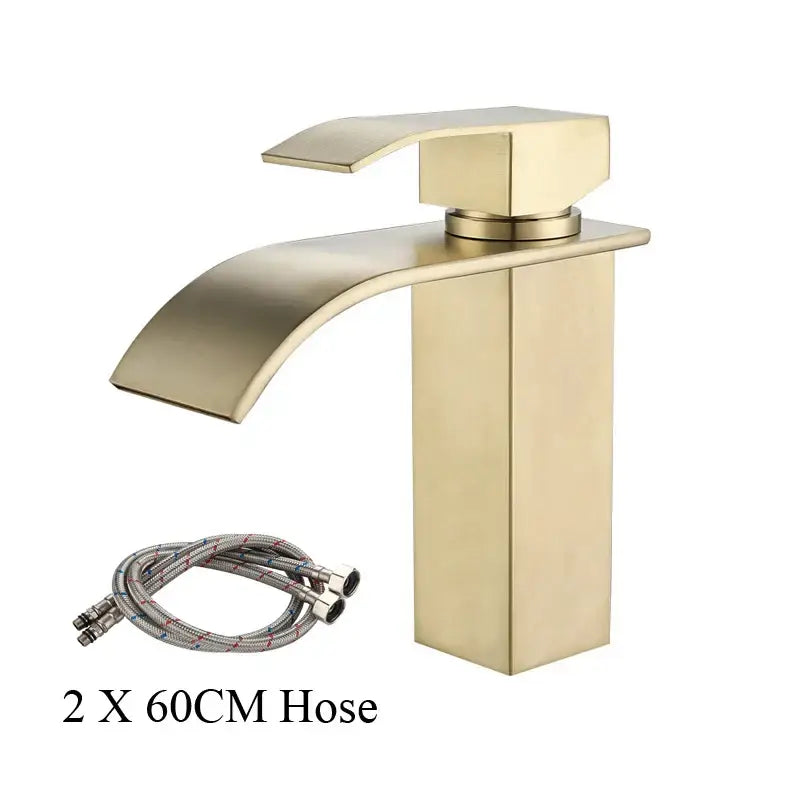 Modern brushed gold stainless steel basin faucet bathroom waterfall tap