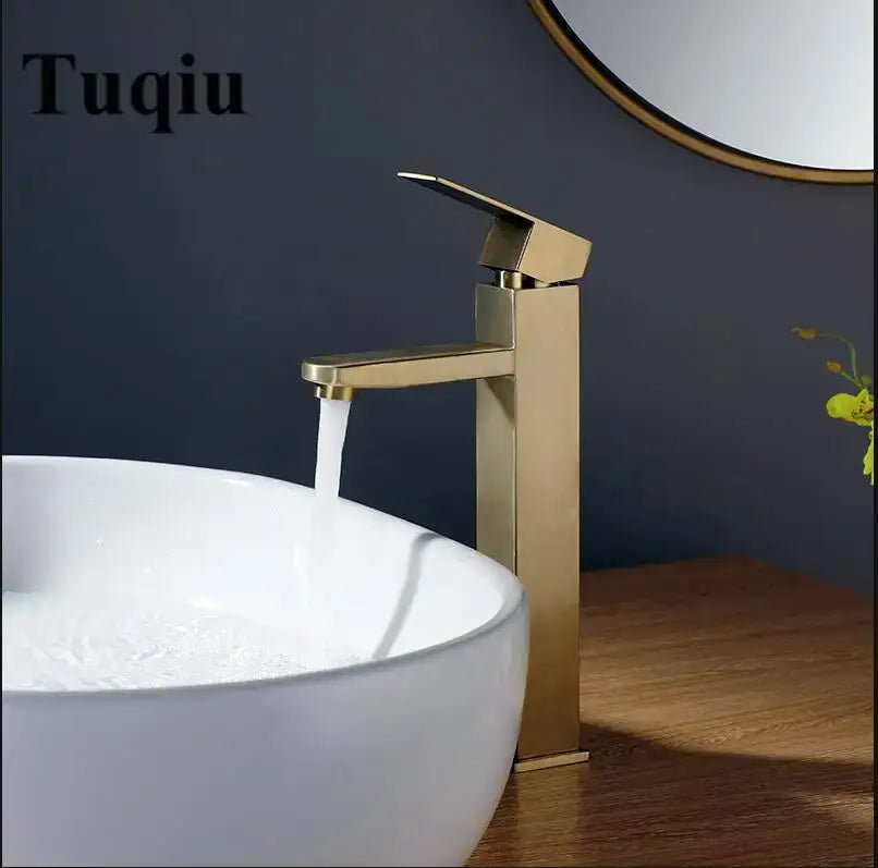 Modern brushed gold stainless steel basin mixer faucet bathroom
