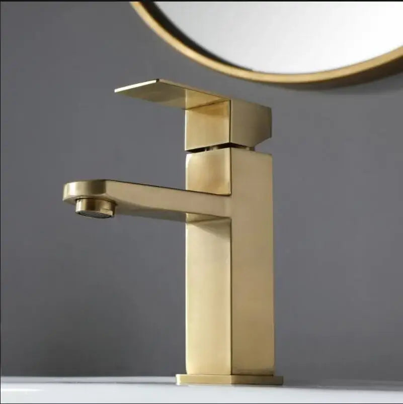 Modern brushed gold stainless steel basin mixer faucet bathroom