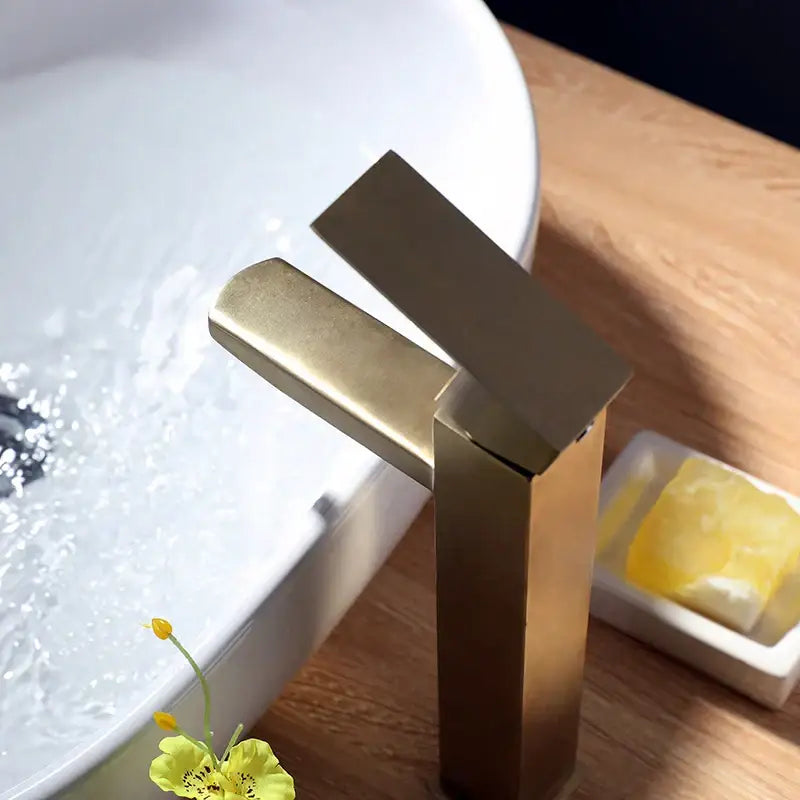 Modern brushed gold stainless steel basin mixer faucet bathroom