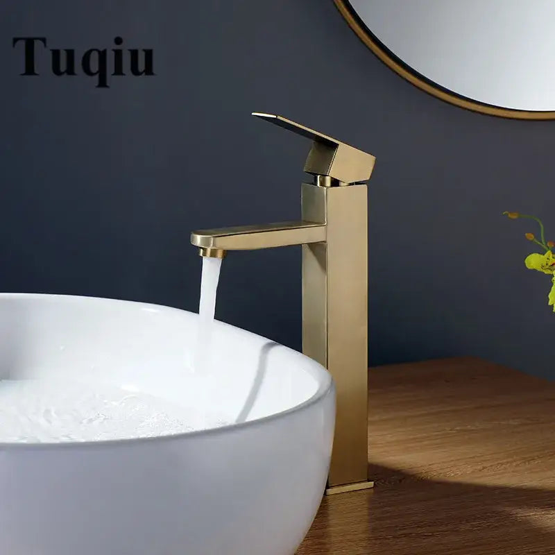 Modern brushed gold stainless steel basin mixer faucet bathroom