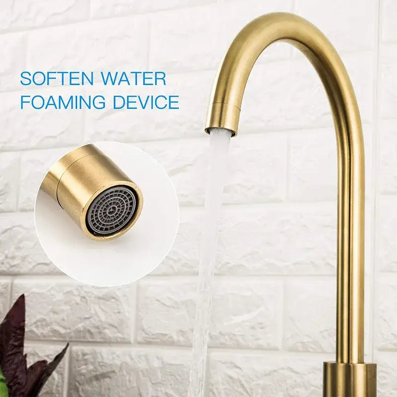 Modern brushed gold stainless steel kitchen faucet with curved spout
