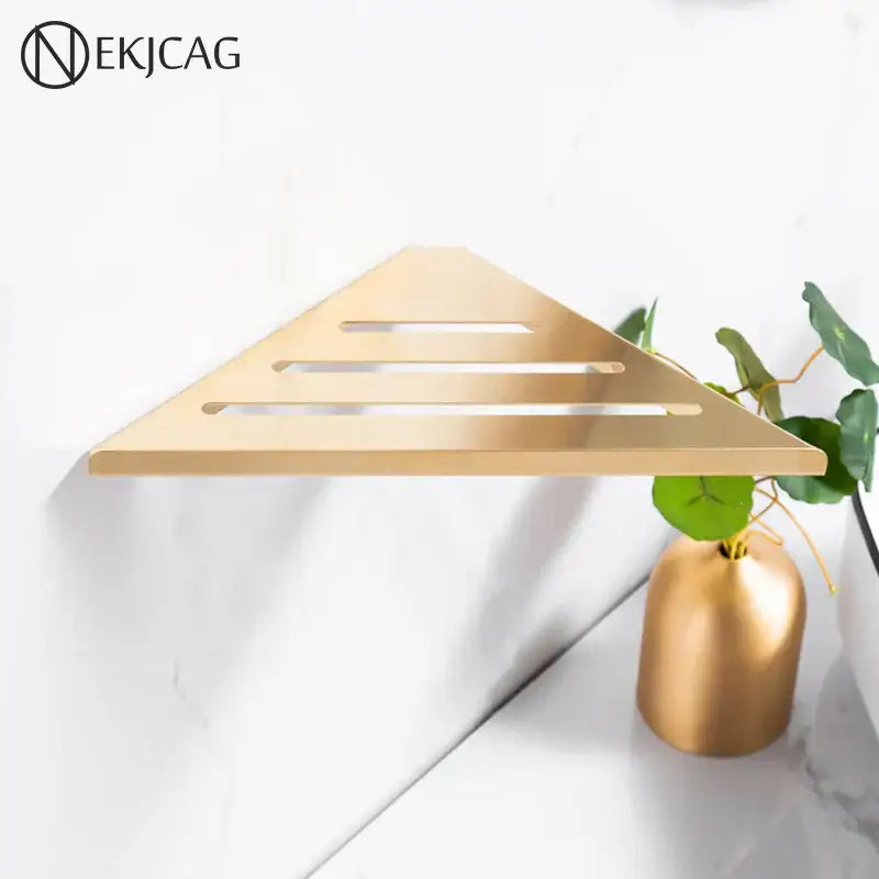Modern brushed gold stainless steel triangle rack shower storage bathroom