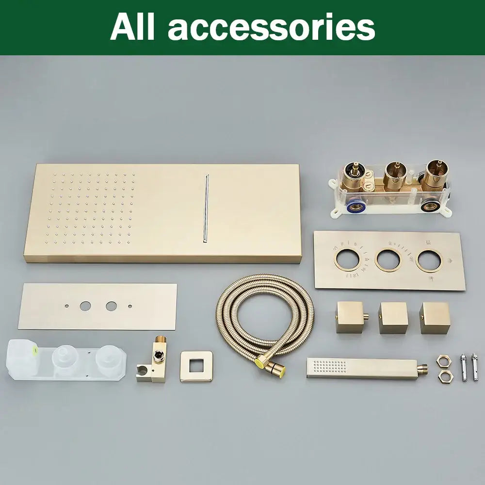 Modern brushed gold thermostatic shower faucet set bathroom rain head