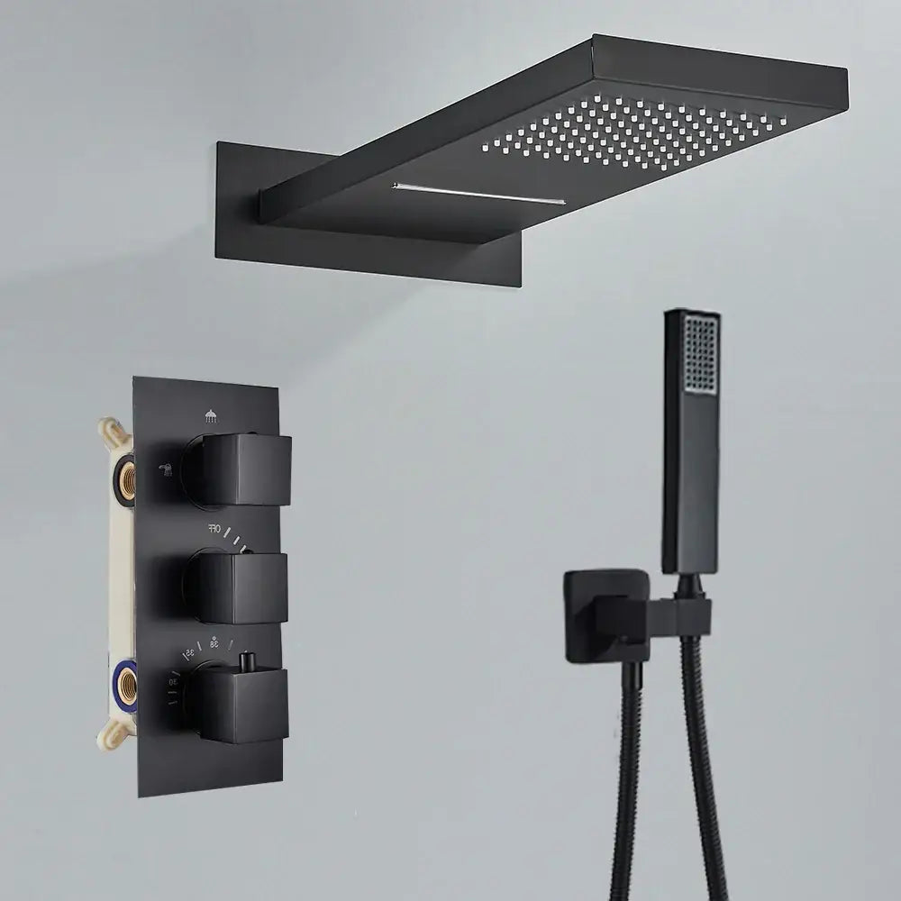 Modern brushed gold thermostatic shower faucet set bathroom rain head