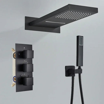 Modern brushed gold thermostatic shower faucet set bathroom rain head