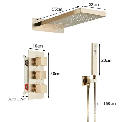 Modern brushed gold thermostatic shower faucet set bathroom rain head