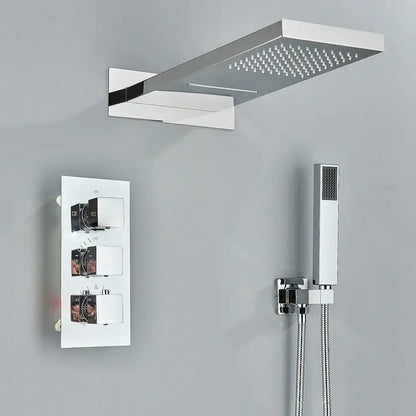 Modern brushed gold thermostatic shower faucet set bathroom rain head
