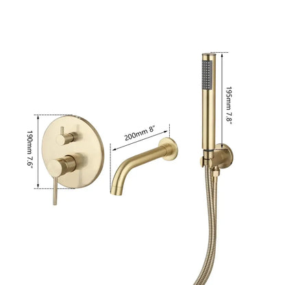 Modern brushed gold tub faucet with handheld shower bathroom mixer