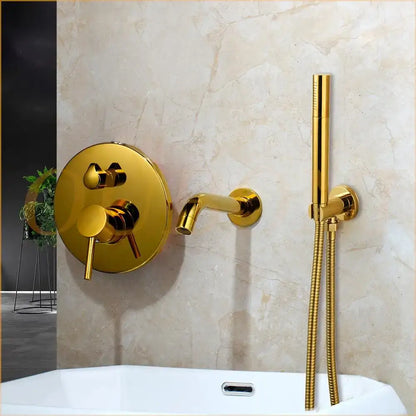 Modern brushed gold tub faucet with handheld shower bathroom mixer