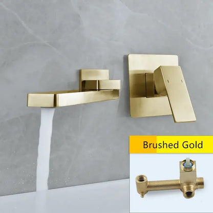 Modern brushed gold wall mounted basin faucet set bathroom mixer tap