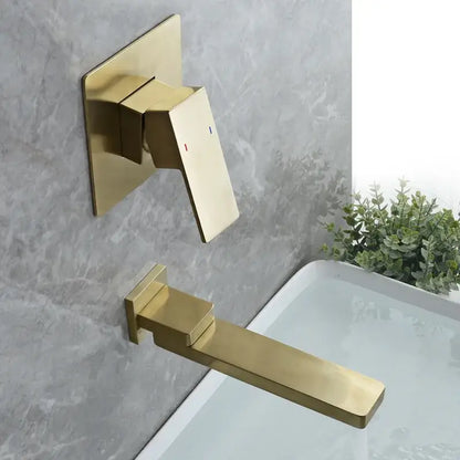 Modern brushed gold wall mounted basin faucet set bathroom mixer tap