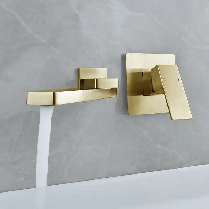 Modern brushed gold wall mounted basin faucet set bathroom mixer tap