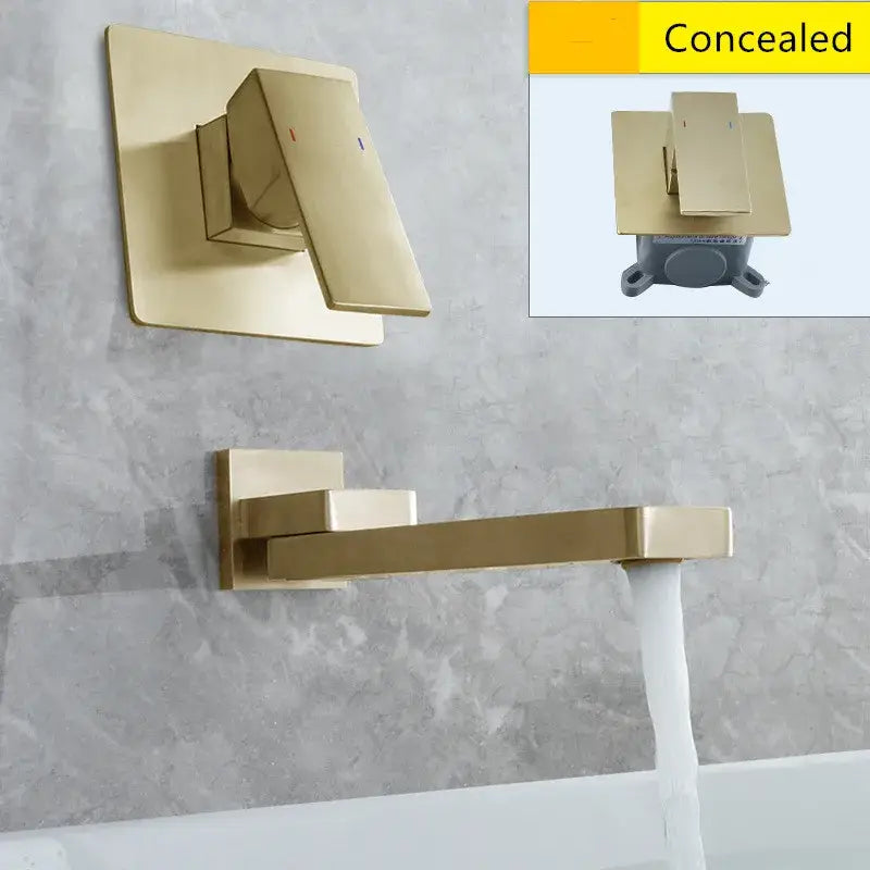 Modern brushed gold wall mounted basin faucet set bathroom mixer tap