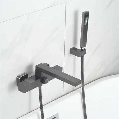 Modern brushed gold wall mounted waterfall bathtub set with handheld