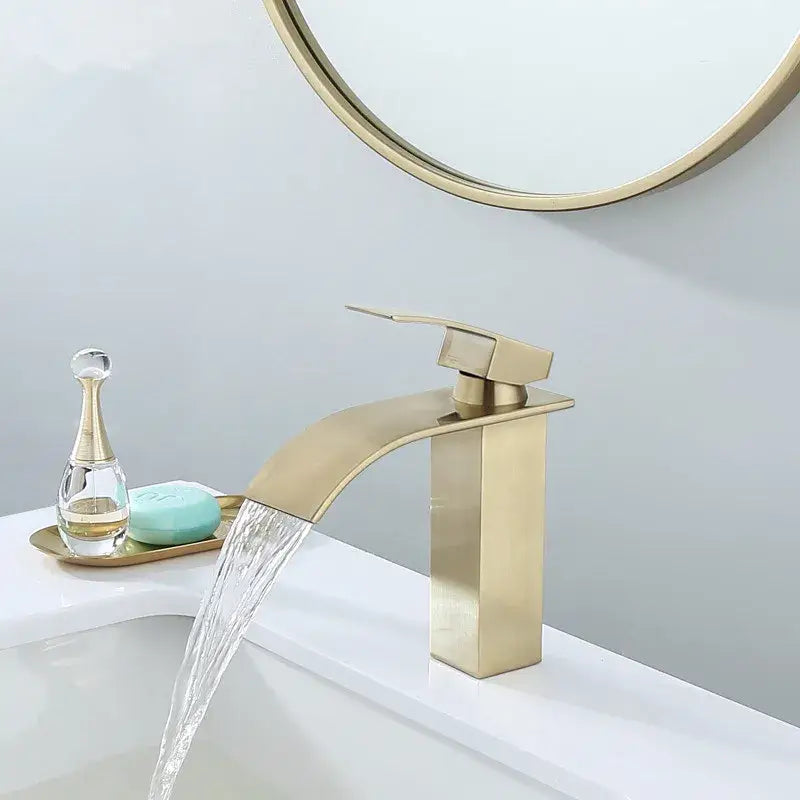 Modern brushed gold waterfall basin faucet bathroom single handle tap