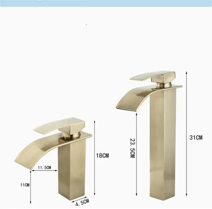 Modern brushed gold waterfall basin faucet bathroom single handle tap