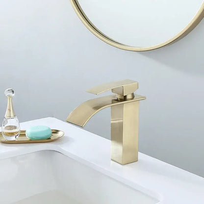 Modern brushed gold waterfall basin faucet bathroom single handle tap