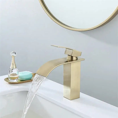 Modern brushed gold waterfall basin faucet bathroom single handle tap