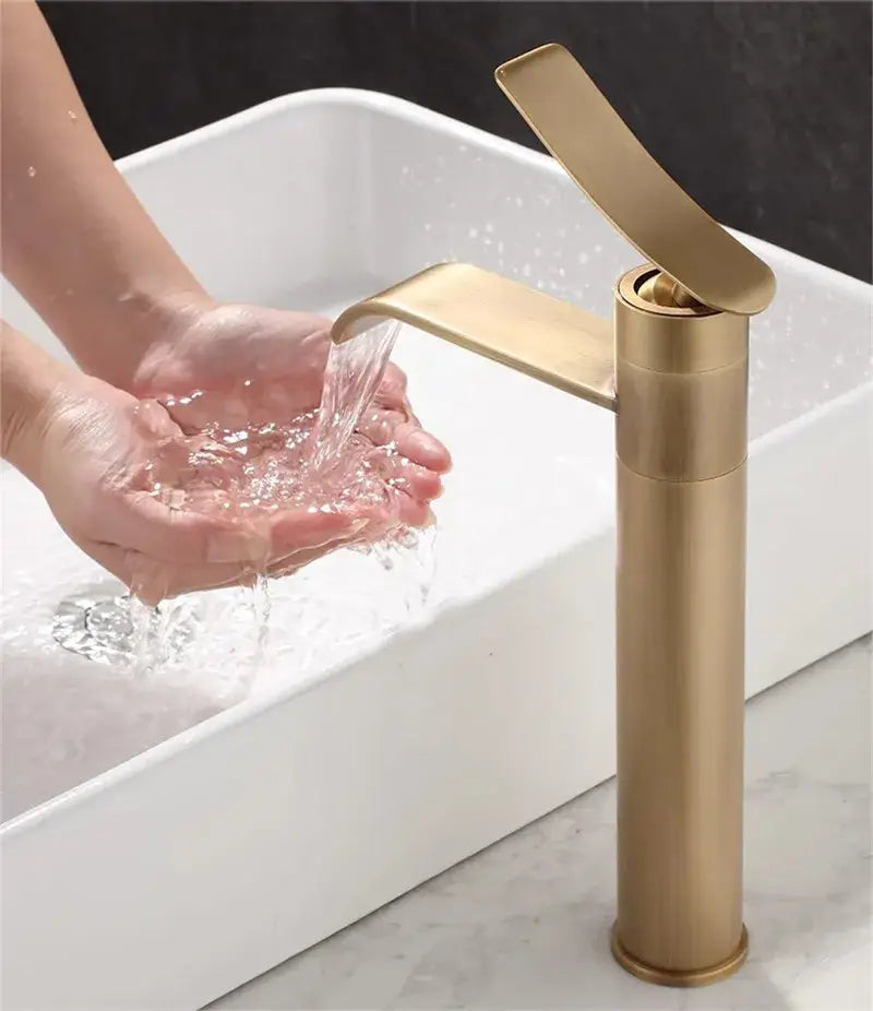 Modern brushed gold waterfall basin mixer bronze bathroom sink tap