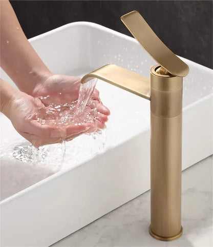 Modern brushed gold waterfall basin mixer bronze bathroom sink tap