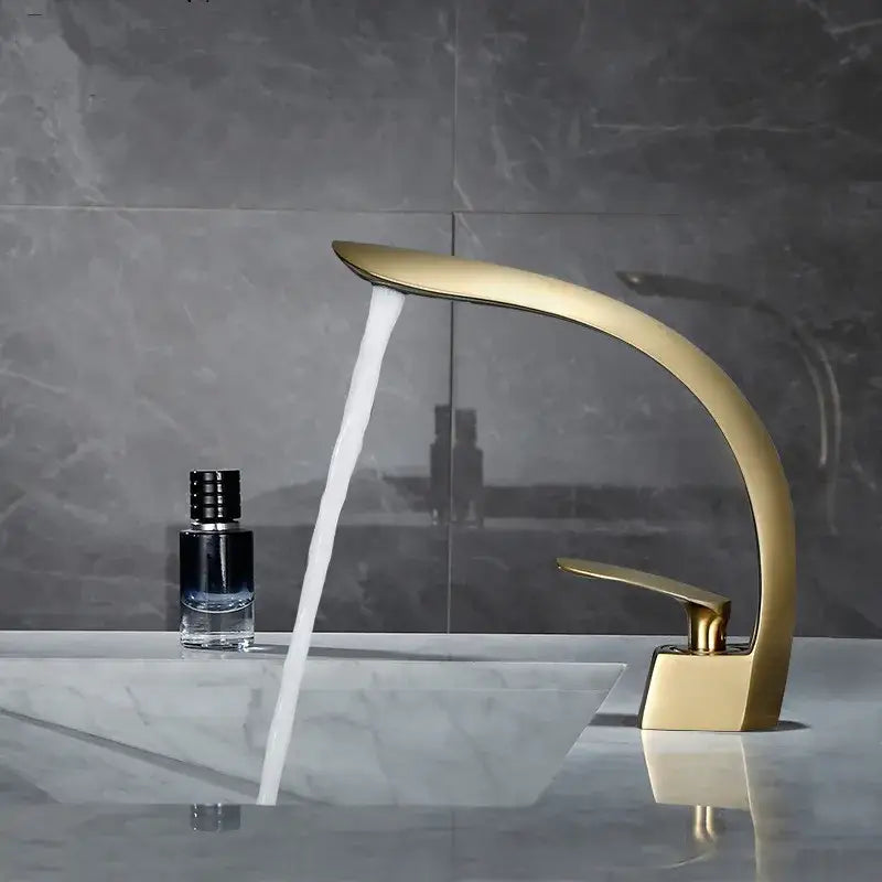 Modern brushed gold waterfall basin mixer tap bathroom faucet