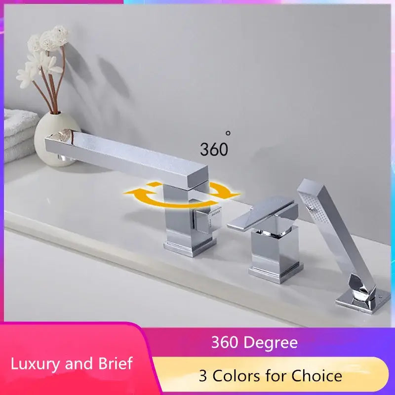 Modern brushed gold widespread shower faucet with handheld bathroom set