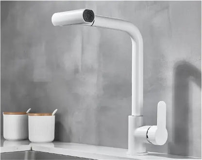 Modern brushed gray waterfall kitchen faucet with pull out spray
