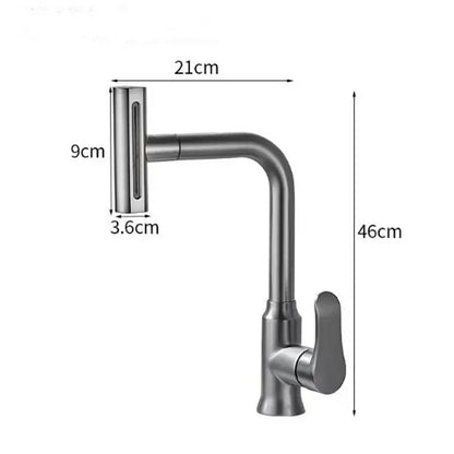Modern brushed gray waterfall kitchen faucet with pull out spray