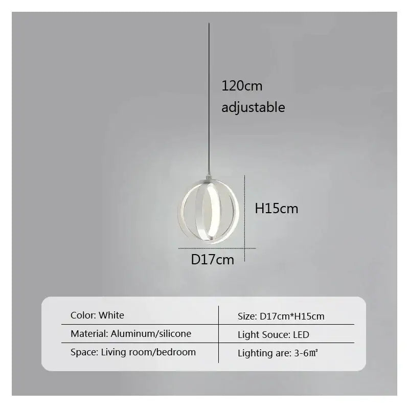 Modern brushed metal & white led bedside pendant light bedroom