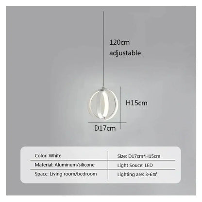 Modern brushed metal & white led bedside pendant light bedroom