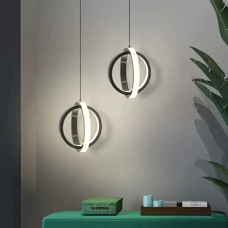 Modern brushed metal & white led bedside pendant light bedroom