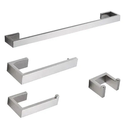 Modern brushed nickel bathroom hardware set with glass accents