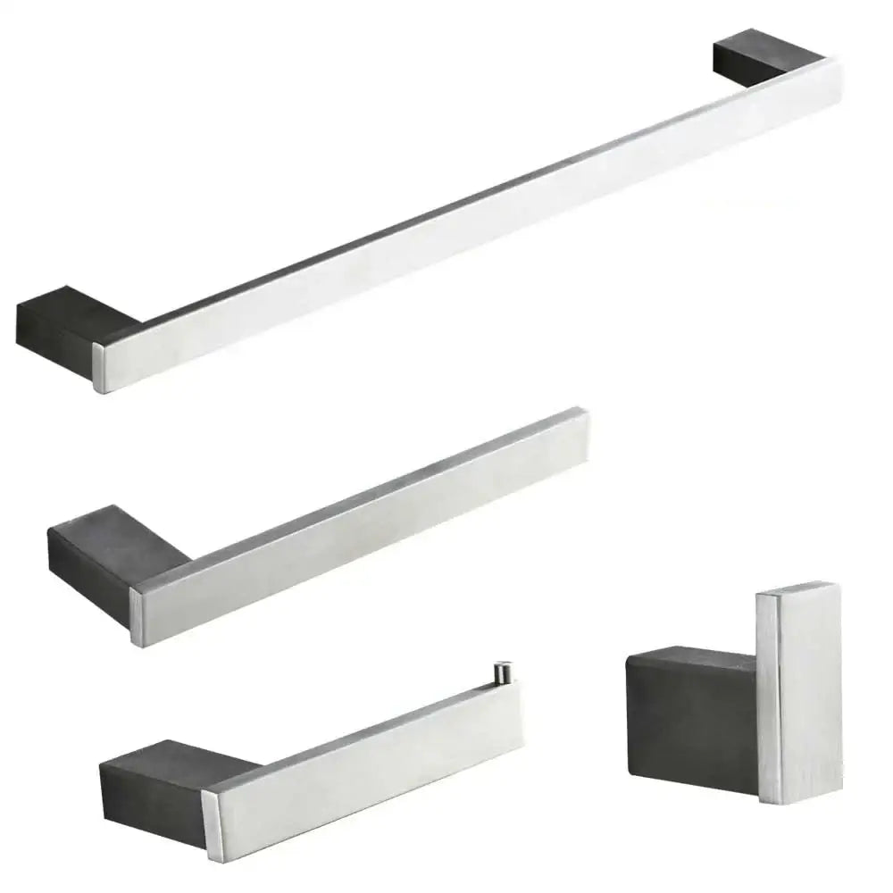 Modern brushed nickel bathroom hardware set with glass accents