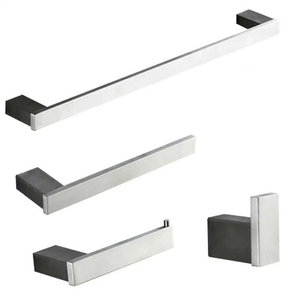 Modern brushed nickel bathroom hardware set with glass accents