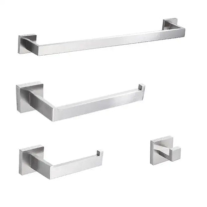 Modern brushed nickel bathroom hardware set with glass accents