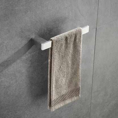 Modern brushed nickel bathroom hardware set with glass accents