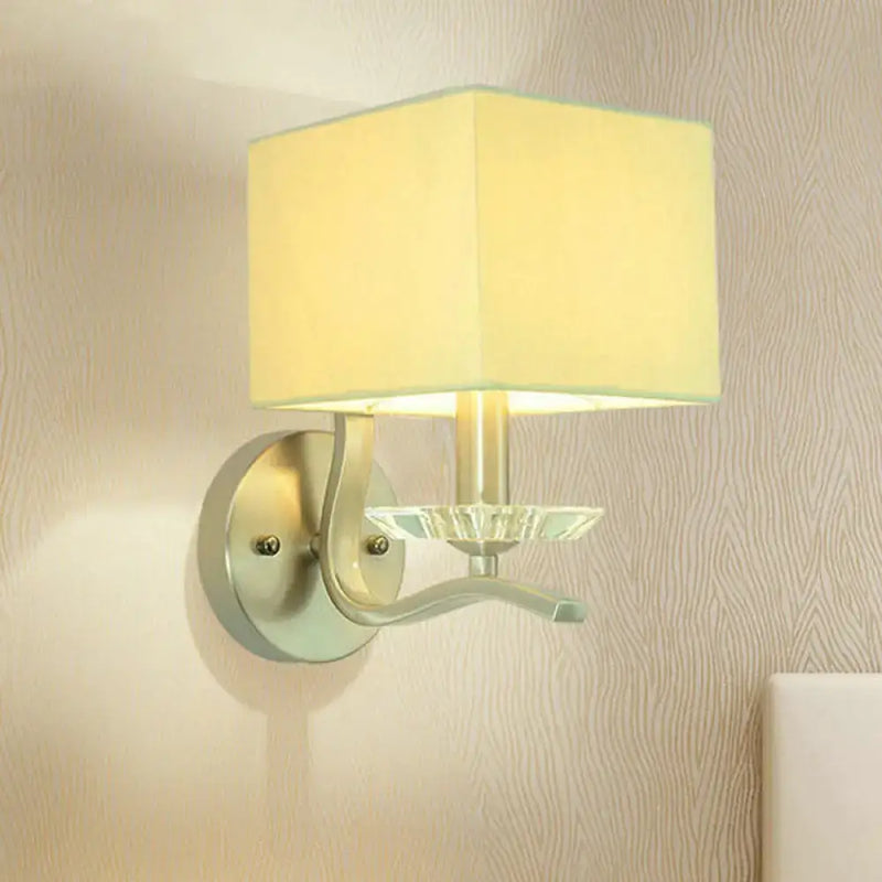 Modern brushed nickel bedside wall lamp with crystal – bedroom cube