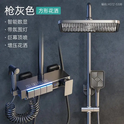 Modern brushed nickel electric sunflower rainfall shower bathroom set