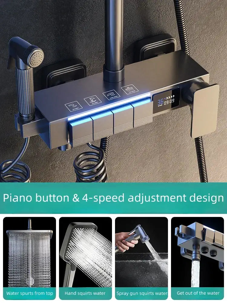Modern brushed nickel electric sunflower rainfall shower bathroom set
