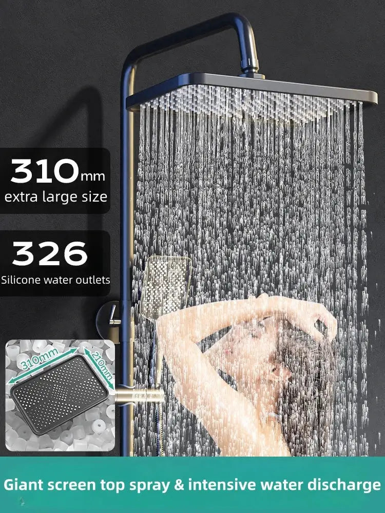 Modern brushed nickel electric sunflower rainfall shower bathroom set