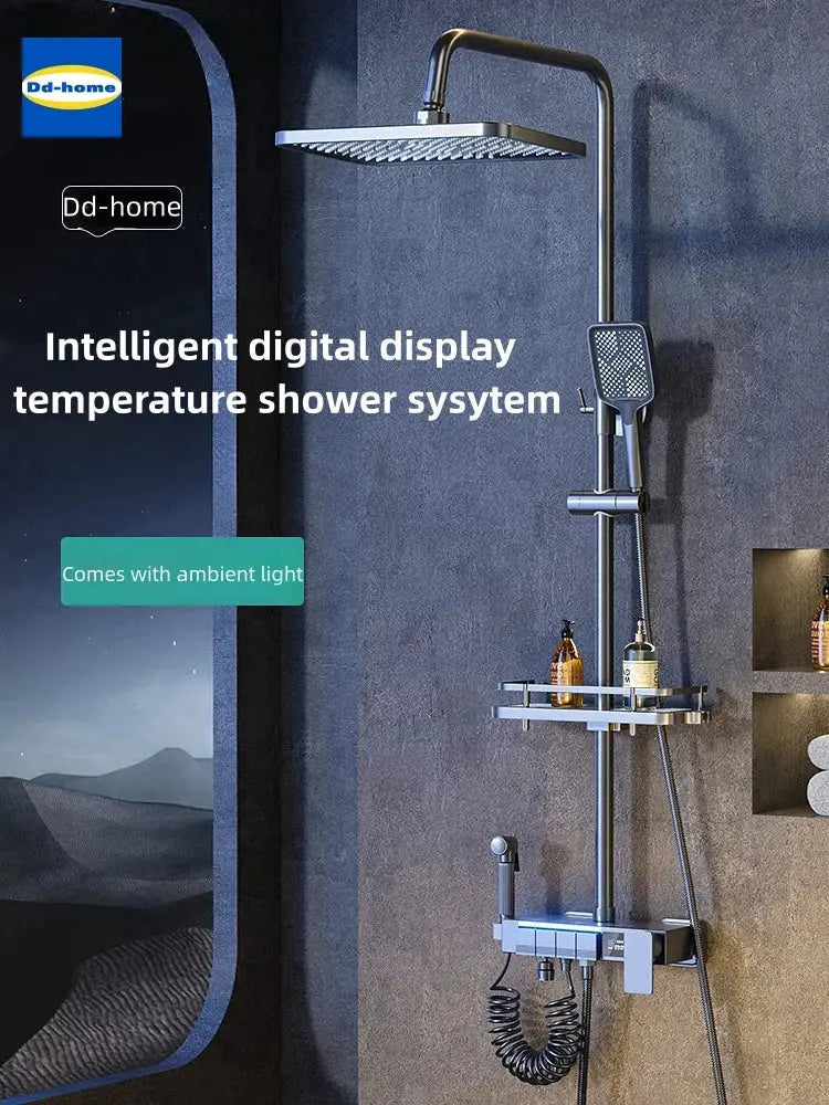 Modern brushed nickel electric sunflower rainfall shower bathroom set
