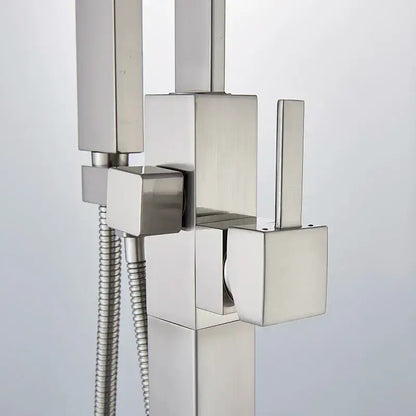Modern brushed nickel freestanding tub faucet with handshower bathroom