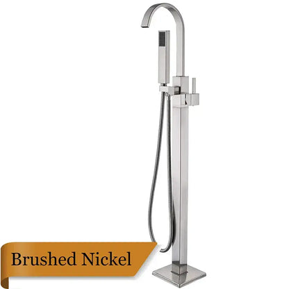 Modern brushed nickel freestanding tub faucet with handshower bathroom