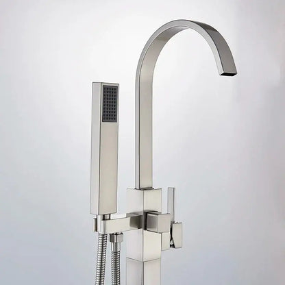 Modern brushed nickel freestanding tub faucet with handshower bathroom