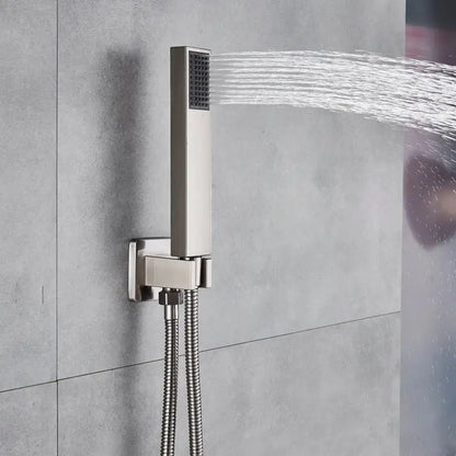 Modern brushed nickel handshower set bathroom rectangular showerhead