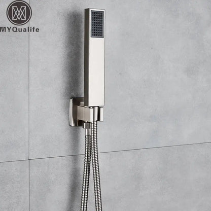 Modern brushed nickel handshower set bathroom rectangular showerhead