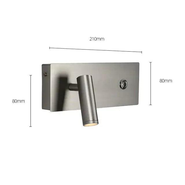 Modern brushed nickel led dimmable reading wall light bedroom